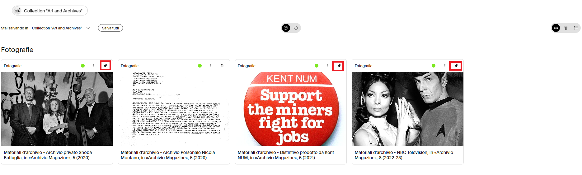 immagine pin dopo salvataggio in collezione